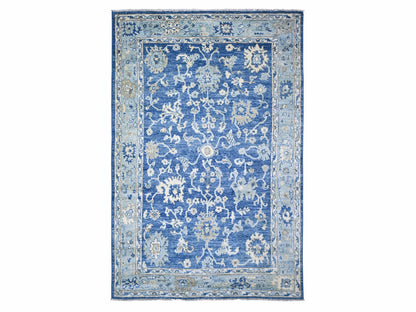 Blue 5'8" x 9'0" Oushak And Peshawar Hand knotted Wool Rug - Sku: O073706