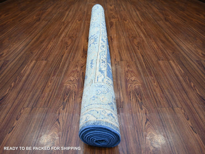 Blue 5'8" x 9'0" Oushak And Peshawar Hand knotted Wool Rug - Sku: O073706