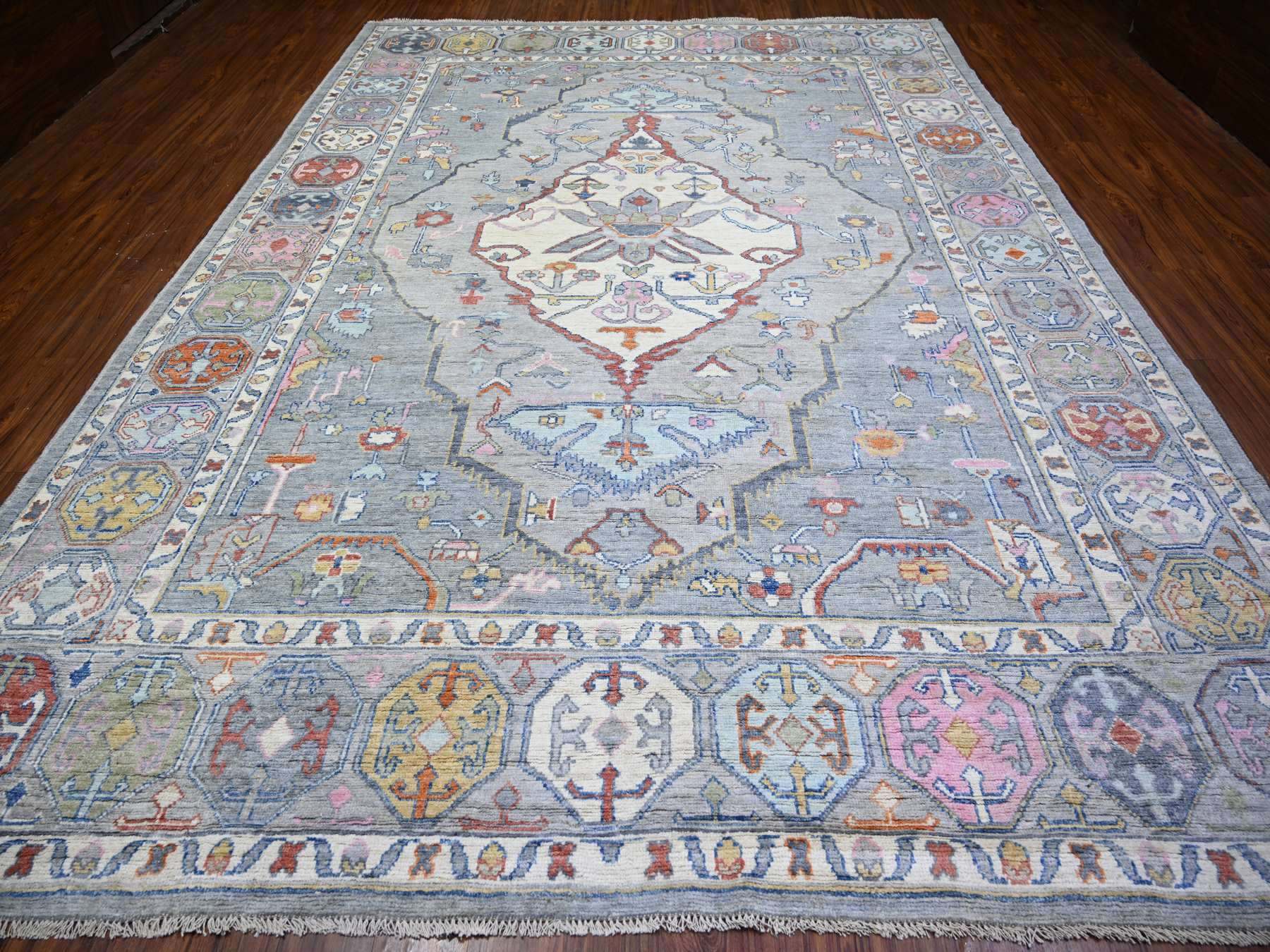 Tribal & Geometric hand-knotted wool rug in Gray, 10'1" x 13'9" — SKU O073707 (view 2)