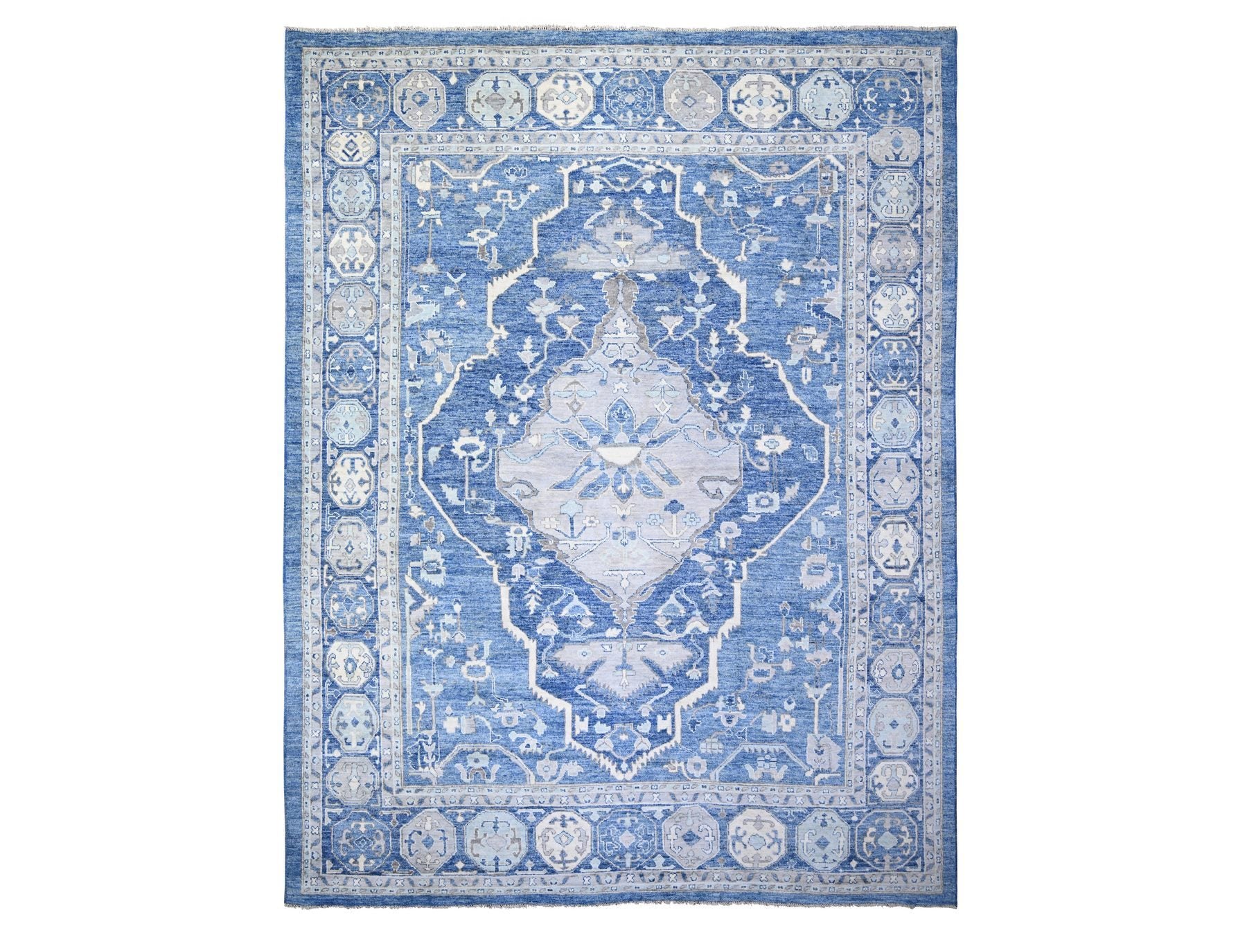 Tribal & Geometric hand-knotted wool rug in Blue, 11'10" x 15'1" — SKU O073708