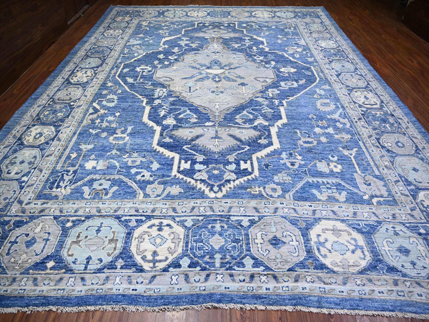 Tribal & Geometric hand-knotted wool rug in Blue, 11'10" x 15'1" — SKU O073708 (view 2)