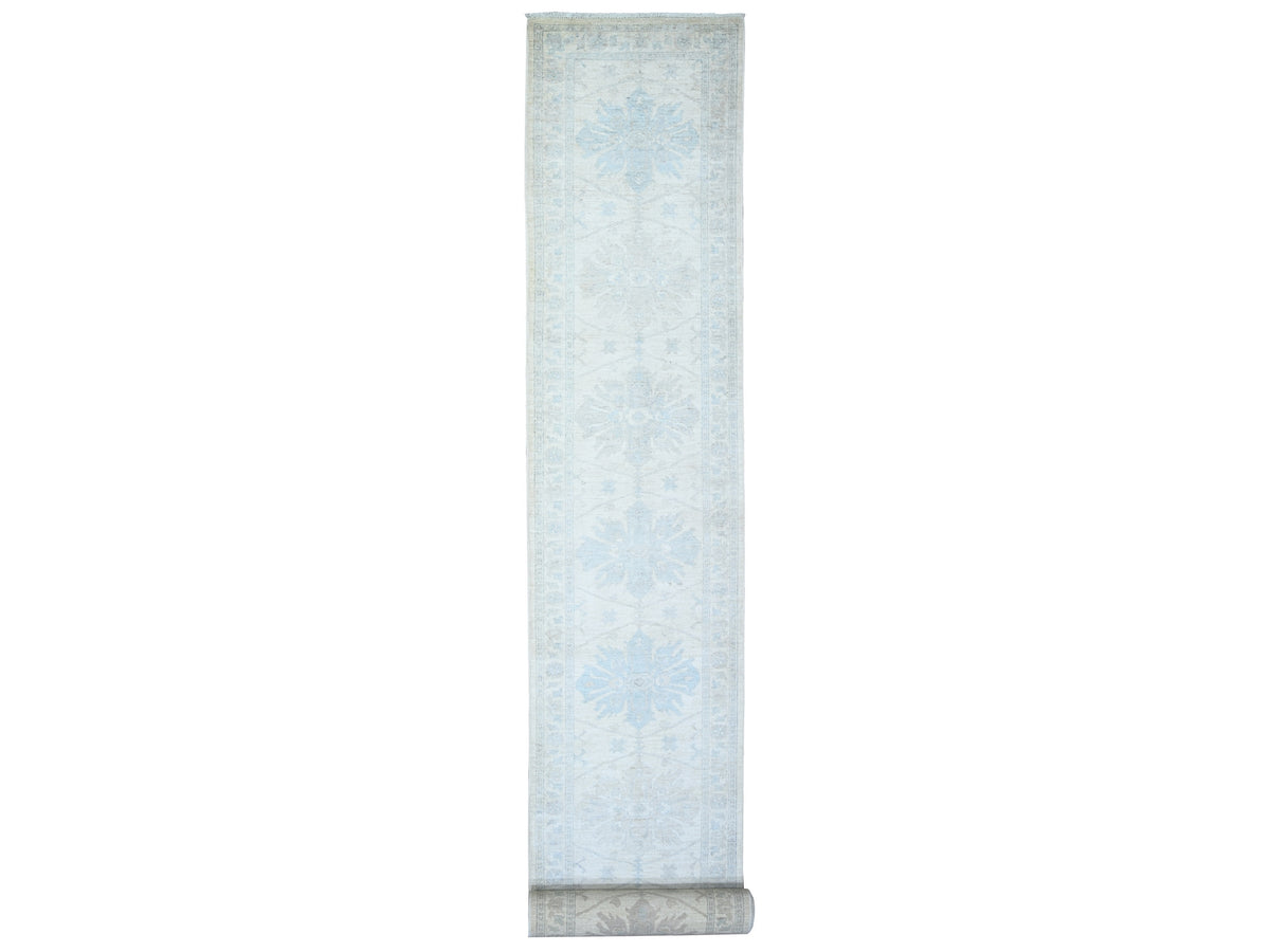 Peshawar Oushak hand-knotted wool runner in Ivory, 2'8" x 20'5" — SKU O073729
