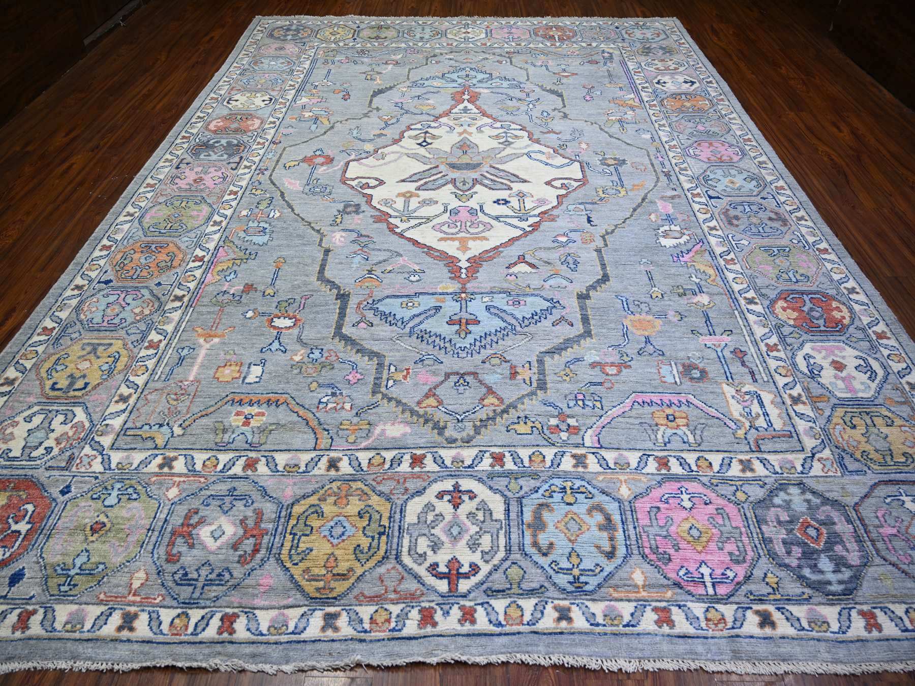 Tribal & Geometric hand-knotted wool rug in Gray, 10'3" x 13'7" — SKU O073737 (view 2)