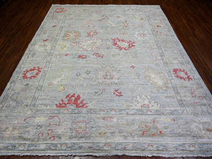 Grey 8'3" x 9'8" Oushak And Peshawar Hand knotted Wool Rug - Sku: O073799