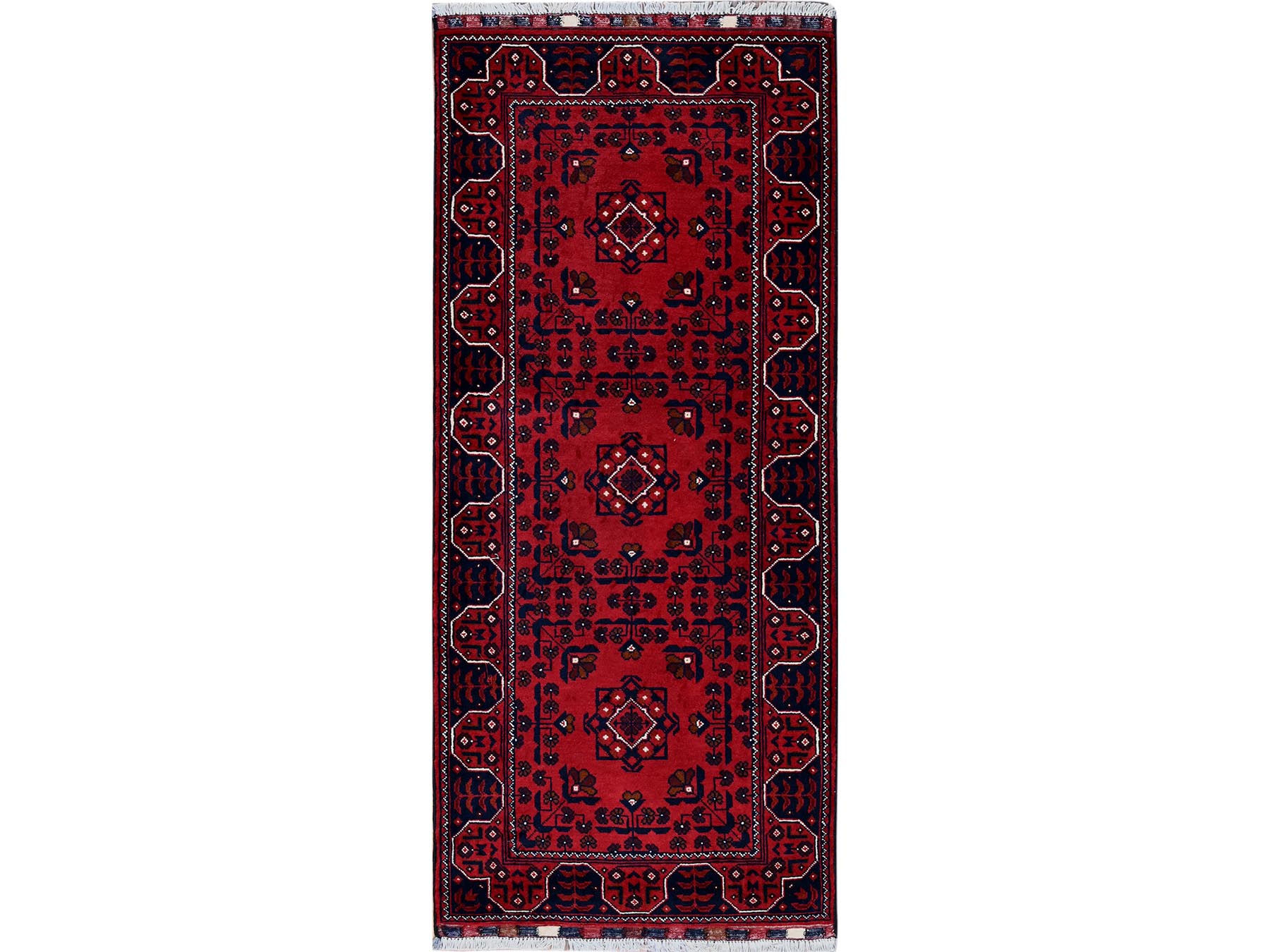 Tribal & Geometric hand-knotted wool runner in Red, 2'3" x 5' — SKU O0737