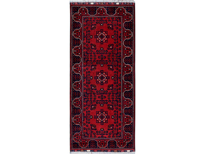 Tribal & Geometric hand-knotted wool runner in Red, 2'3" x 5' — SKU O0737