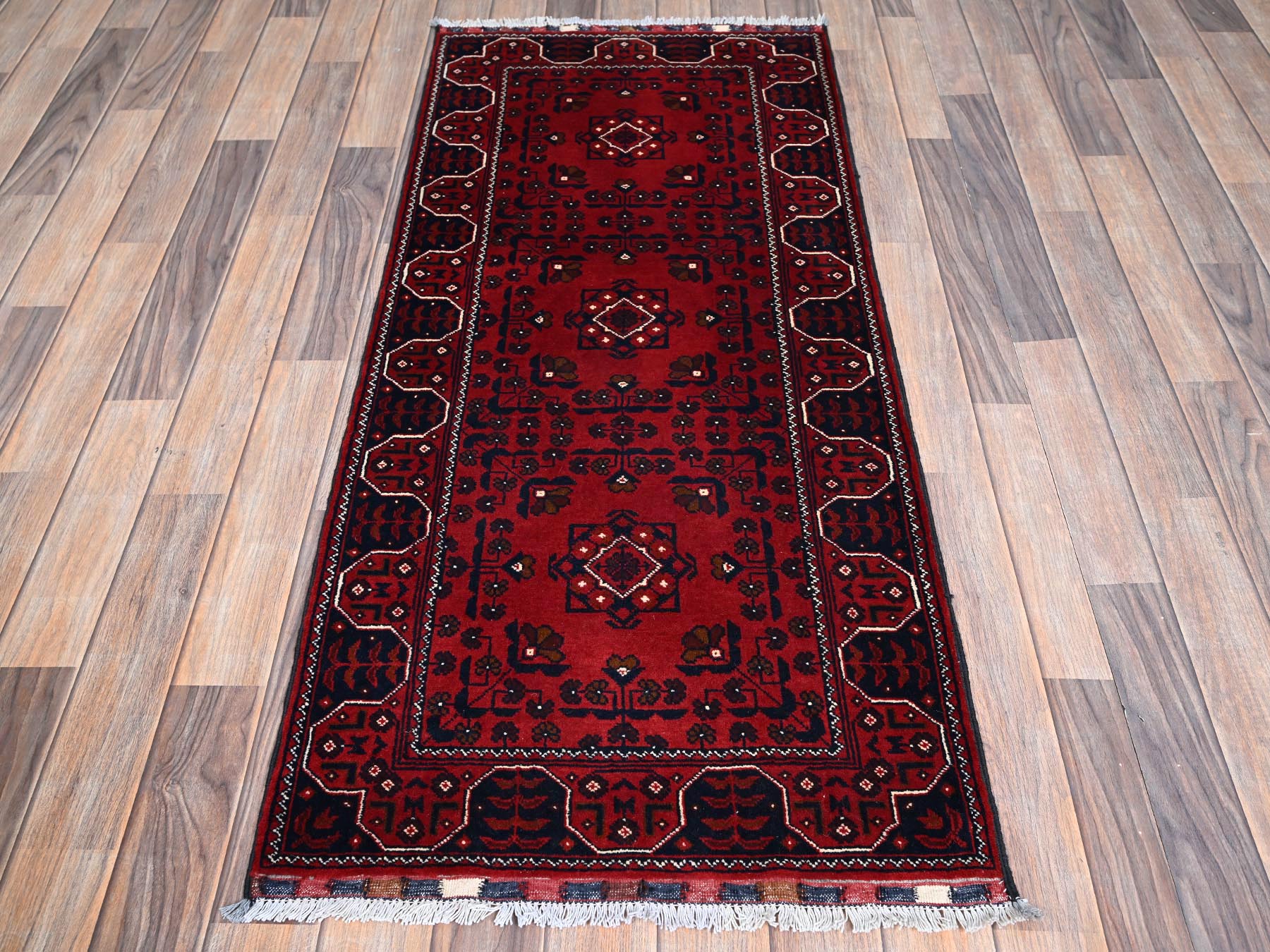 Tribal & Geometric hand-knotted wool runner in Red, 2'3" x 5' — SKU O0737 (view 2)