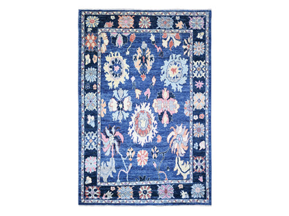 Blue 6'2" x 8'10" Oushak And Peshawar Hand knotted Wool Rug - Sku: O073802