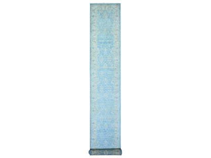 Blue 2'5" x 18'10" Oushak And Peshawar Hand knotted Wool Rug - Sku: O073808