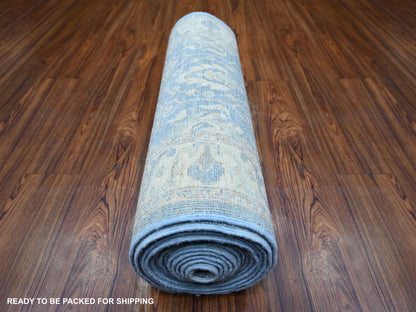 Blue 2'5" x 18'10" Oushak And Peshawar Hand knotted Wool Rug - Sku: O073808