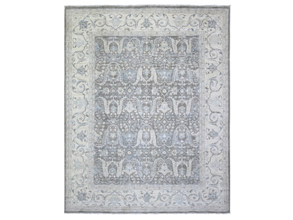 Grey 8'1" x 9'8" Oushak And Peshawar Hand knotted Wool Rug - Sku: O073826