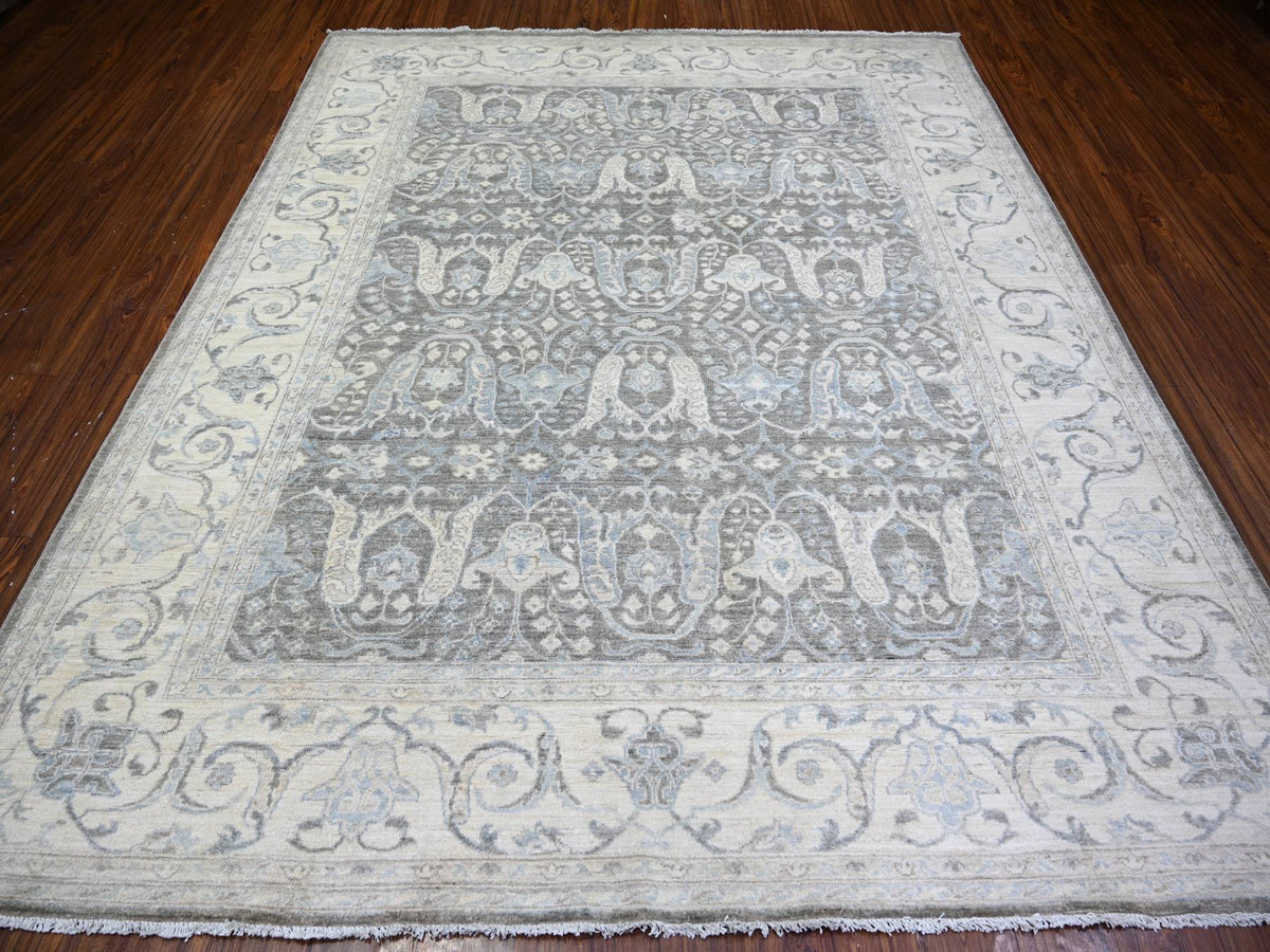 Peshawar Oushak hand-knotted wool rug in Gray & Ivory, 8'1" x 9'8" — SKU O073826 (view 2)