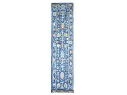 Blue 2'9" x 15'8" Oushak And Peshawar Hand knotted Wool Rug - Sku: O073852