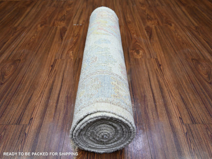 Beige 2'10" x 16'0" Oushak And Peshawar Hand knotted Wool Rug - Sku: O073854
