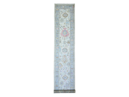 Beige 2'9" x 15'10" Oushak And Peshawar Hand knotted Wool Rug - Sku: O073860
