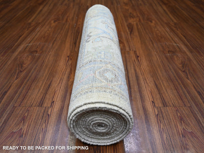 Beige 2'9" x 15'10" Oushak And Peshawar Hand knotted Wool Rug - Sku: O073860
