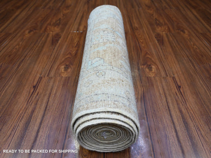 Brown 2'7" x 15'0" Oushak / Peshawar Hand knotted Wool Rug - Sku: O073866