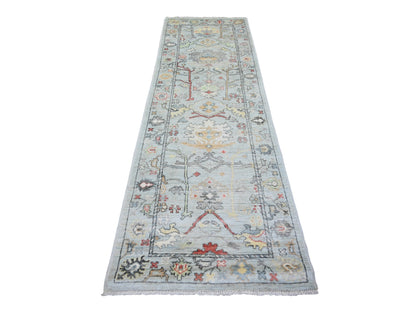 Blue 3'0" x 9'5" Oushak And Peshawar Hand knotted Wool Rug - Sku: O073869