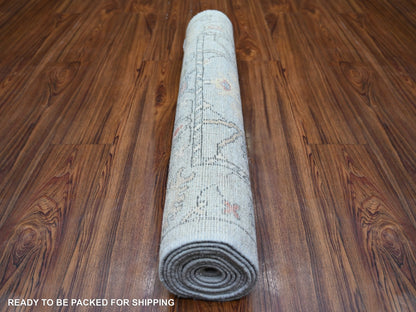 Blue 3'0" x 9'5" Oushak And Peshawar Hand knotted Wool Rug - Sku: O073869