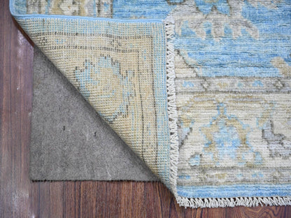 Blue 2'9" x 9'9" Oushak And Peshawar Hand knotted Wool Rug - Sku: O073878
