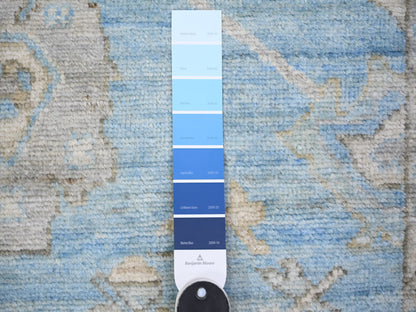 Blue 2'9" x 9'9" Oushak And Peshawar Hand knotted Wool Rug - Sku: O073878