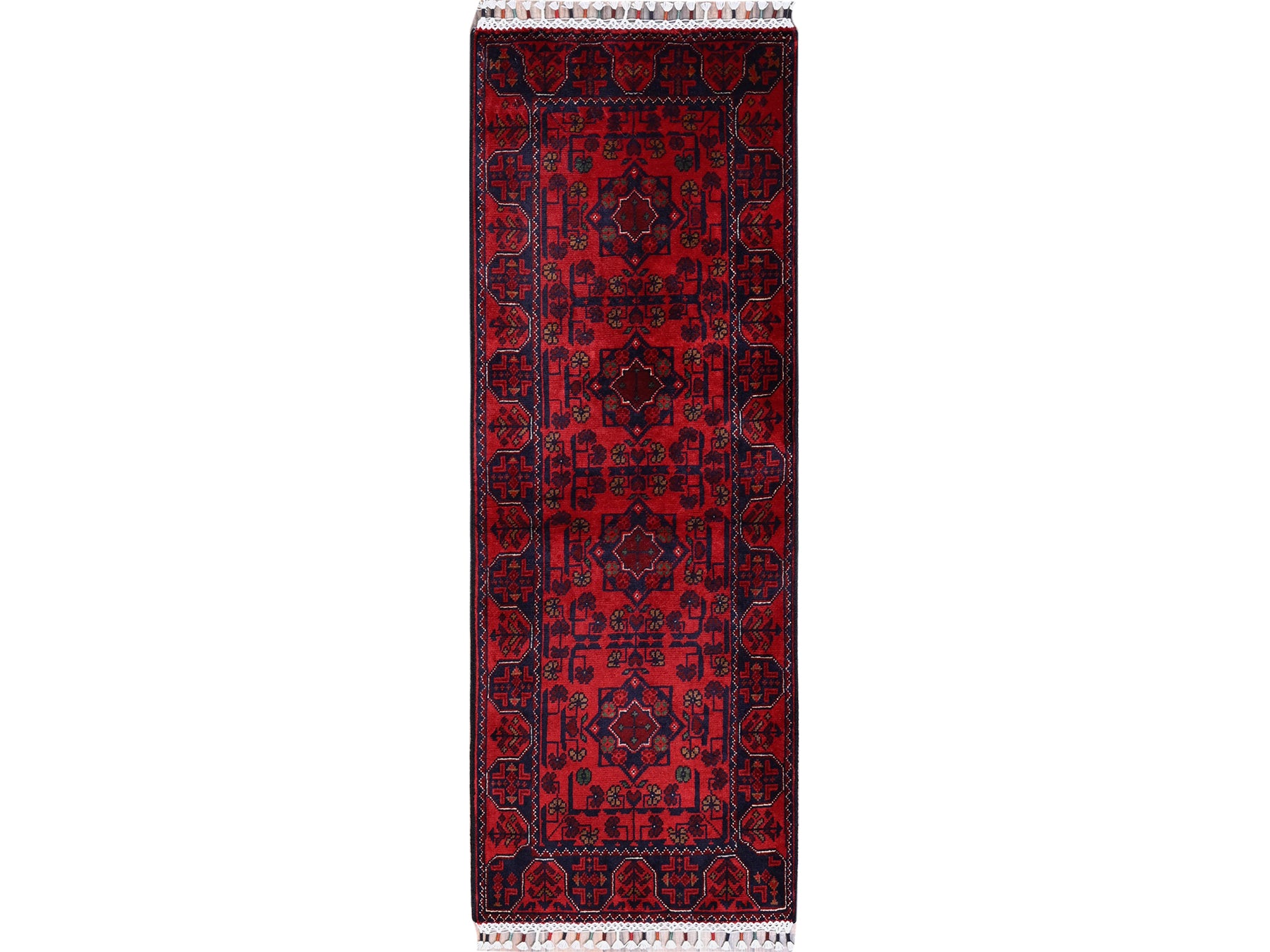 Tribal Tribal & Geometric hand-knotted wool runner in Red, 1'9" x 4'10" — SKU O0738
