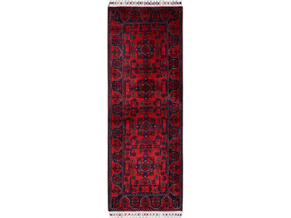 Tribal Tribal & Geometric hand-knotted wool runner in Red, 1'9" x 4'10" — SKU O0738