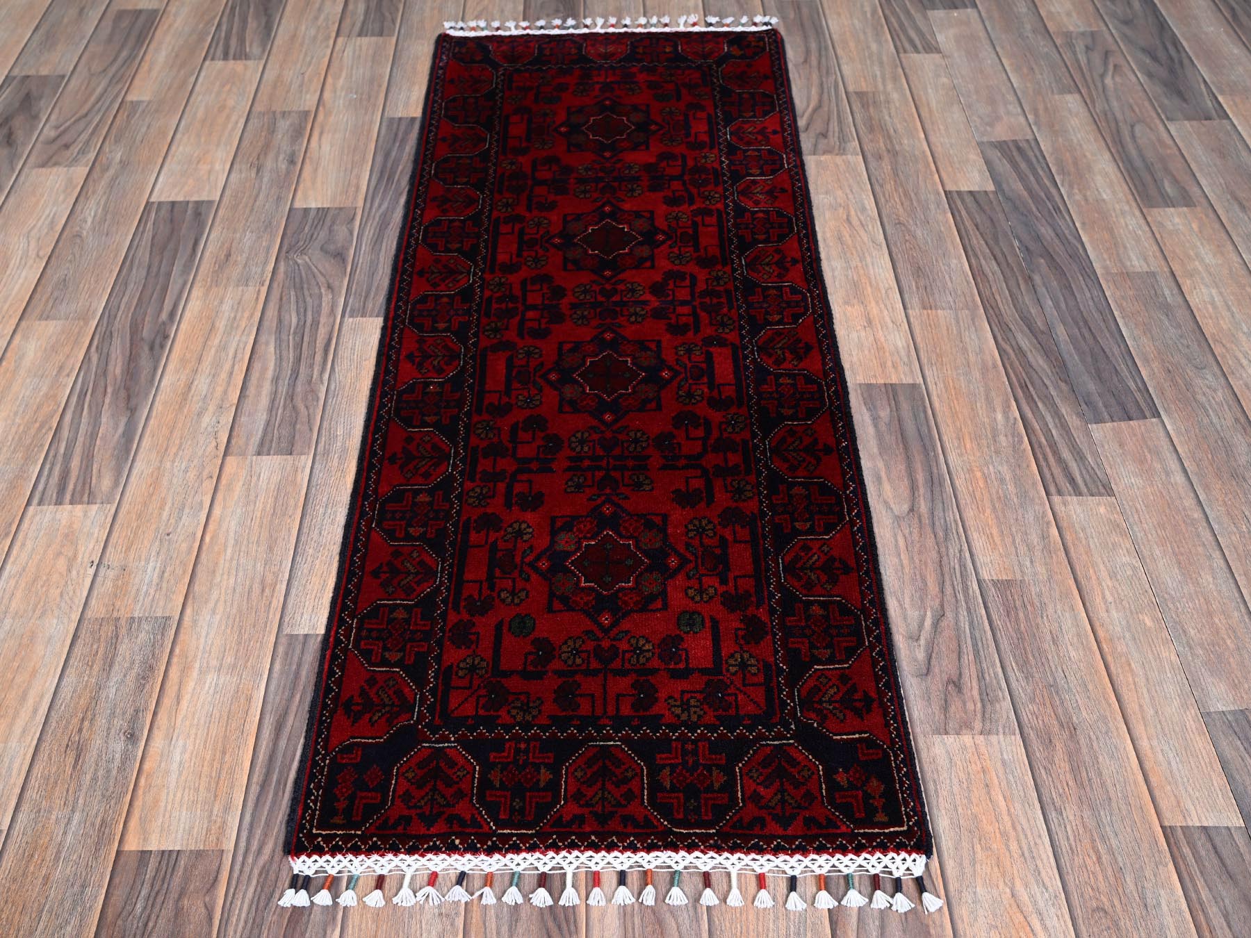 Tribal Tribal & Geometric hand-knotted wool runner in Red, 1'9" x 4'10" — SKU O0738 (view 2)