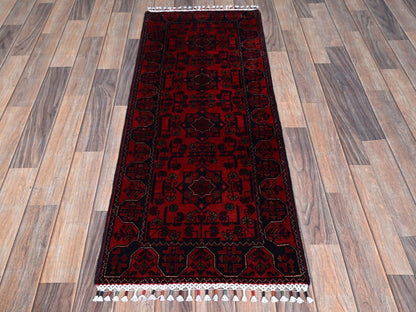 Tribal Tribal & Geometric hand-knotted wool runner in Red, 1'9" x 4'10" — SKU O0738 (view 2)