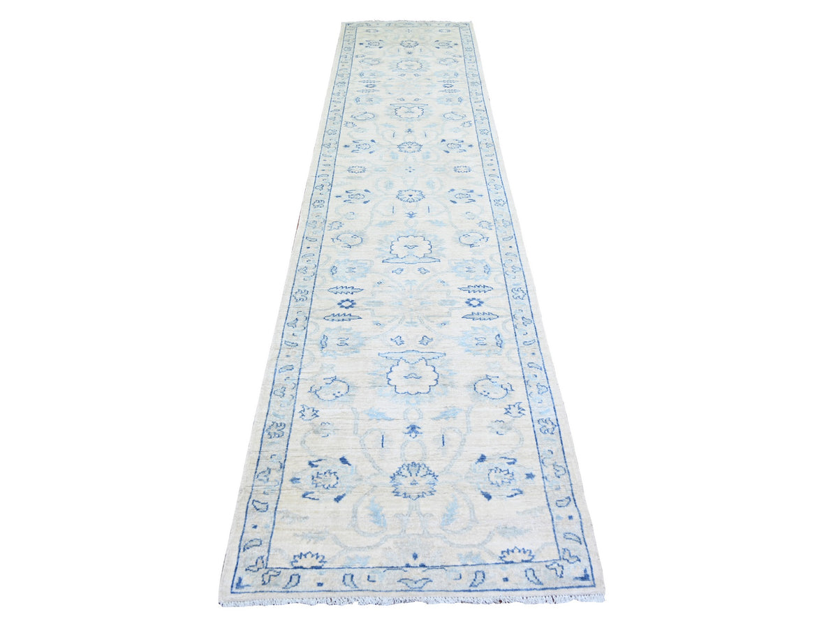 Peshawar Oushak hand-knotted wool runner in Ivory, 2'9" x 11'9" — SKU O073945