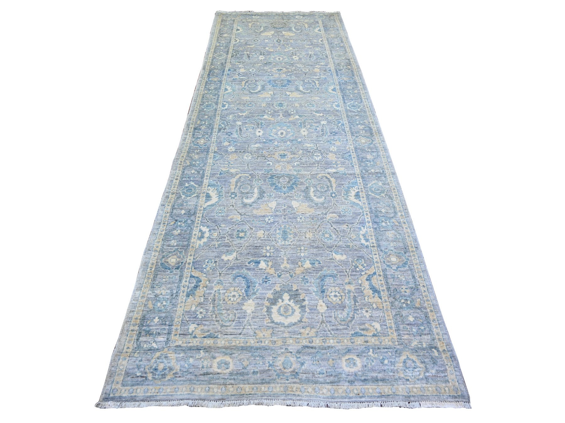 Peshawar Oushak hand-knotted wool runner in Gray, 3'10" x 11'9" — SKU O073955