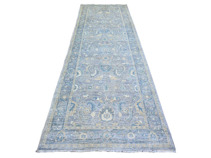 Peshawar Oushak hand-knotted wool runner in Gray, 3'10" x 11'9" — SKU O073955