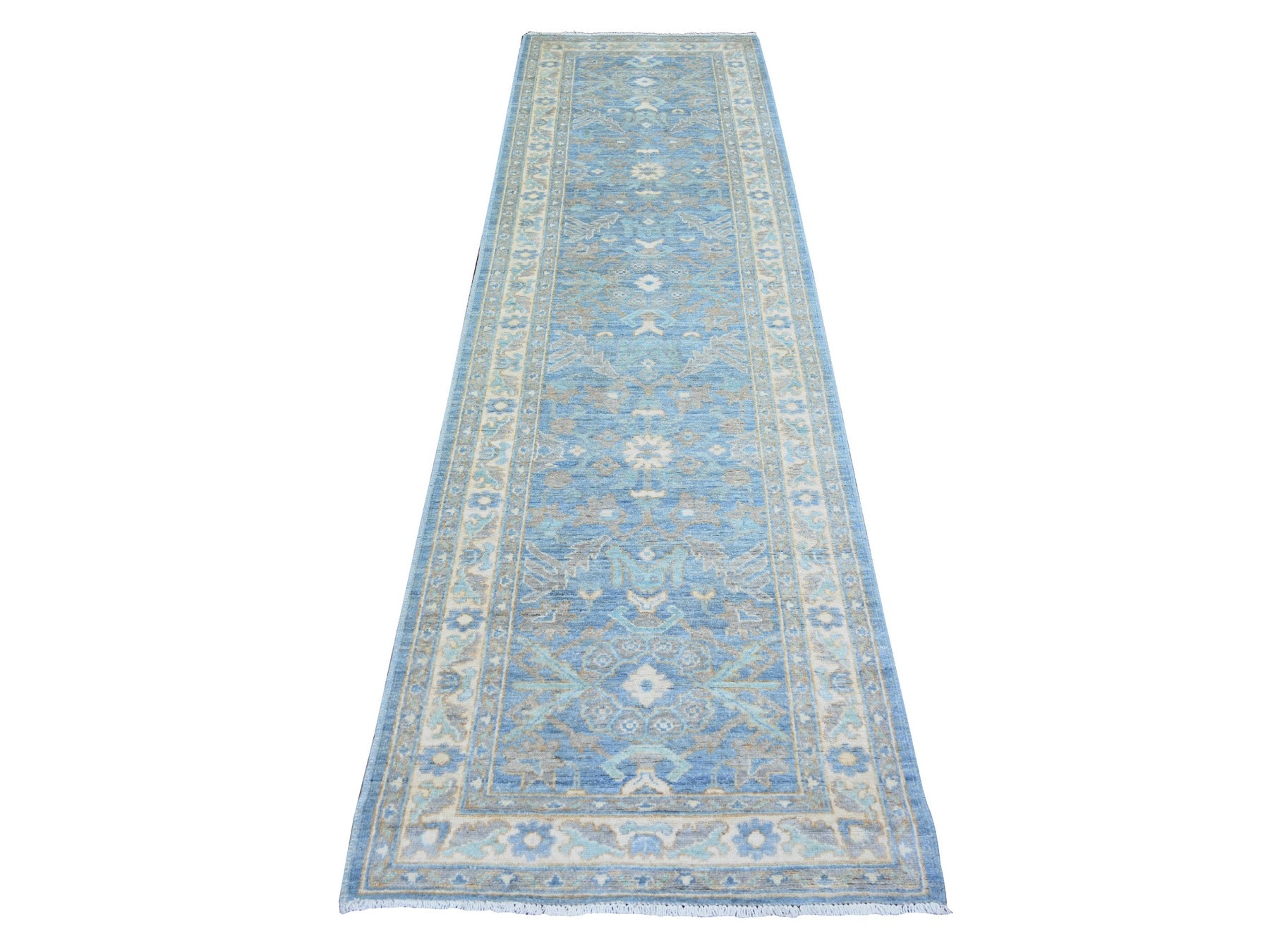 Blue 2'8" x 9'6" Oushak / Peshawar Hand knotted Wool Rug - Sku: O073963