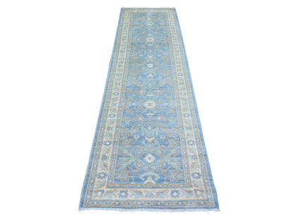 Blue 2'8" x 9'6" Oushak And Peshawar Hand knotted Wool Rug - Sku: O073963
