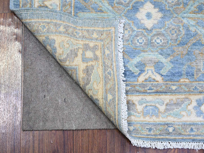 Blue 2'8" x 9'6" Oushak And Peshawar Hand knotted Wool Rug - Sku: O073963