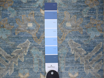 Blue 2'8" x 9'6" Oushak And Peshawar Hand knotted Wool Rug - Sku: O073963
