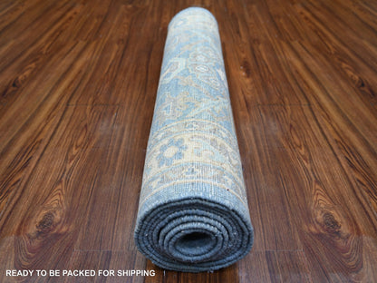 Blue 2'8" x 9'6" Oushak And Peshawar Hand knotted Wool Rug - Sku: O073963