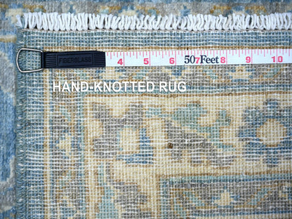 Blue 2'8" x 9'6" Oushak And Peshawar Hand knotted Wool Rug - Sku: O073963