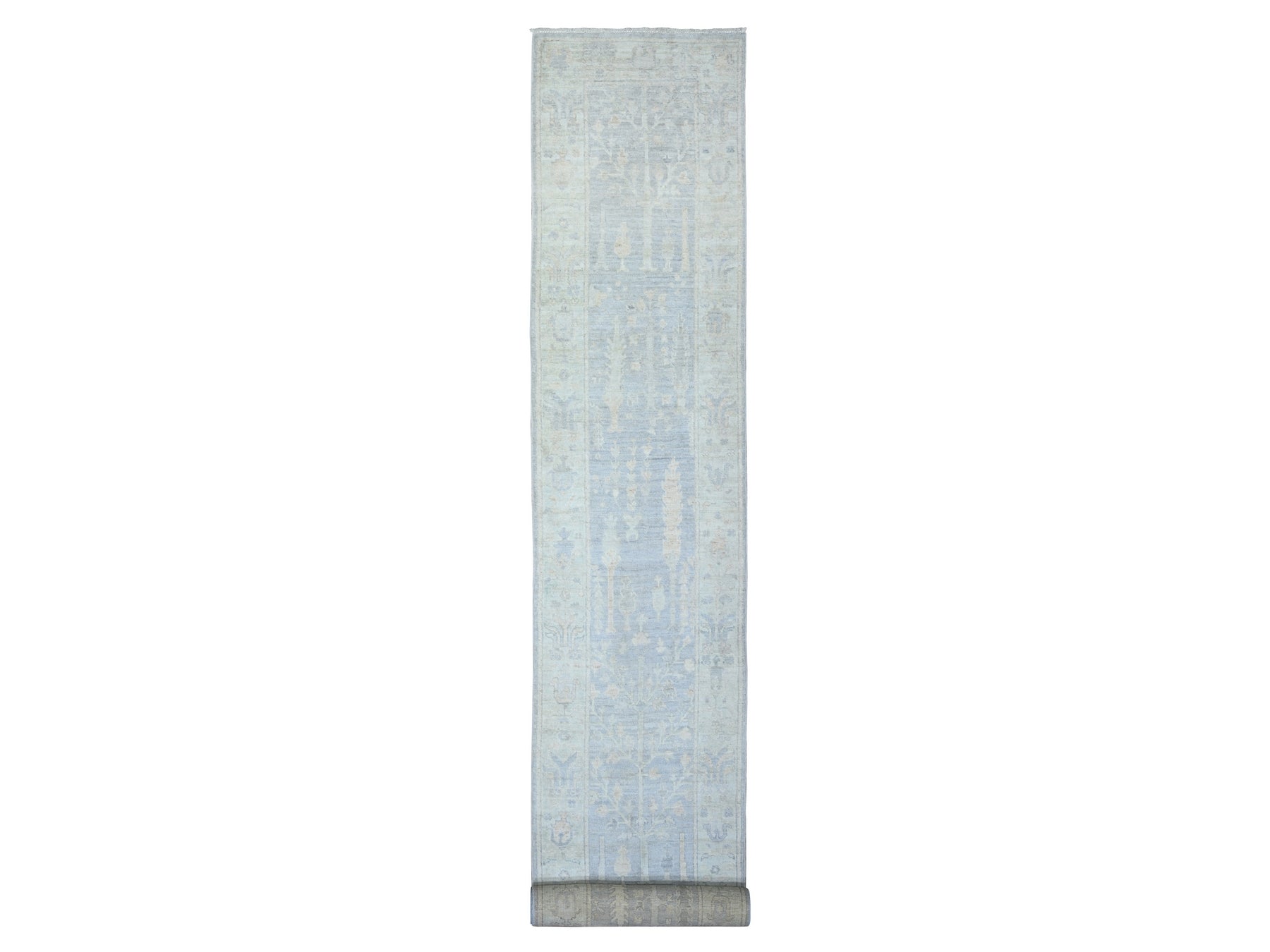Oushak Oushak hand-knotted wool runner in Gray & Light Blue, 2'8" x 19'2" — SKU O073992
