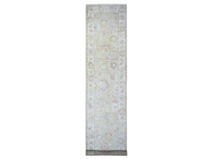 Green 3'0" x 16'0" Oushak / Peshawar Hand knotted Wool Rug - Sku: O073993