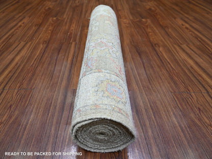Green 3'0" x 16'0" Oushak / Peshawar Hand knotted Wool Rug - Sku: O073993