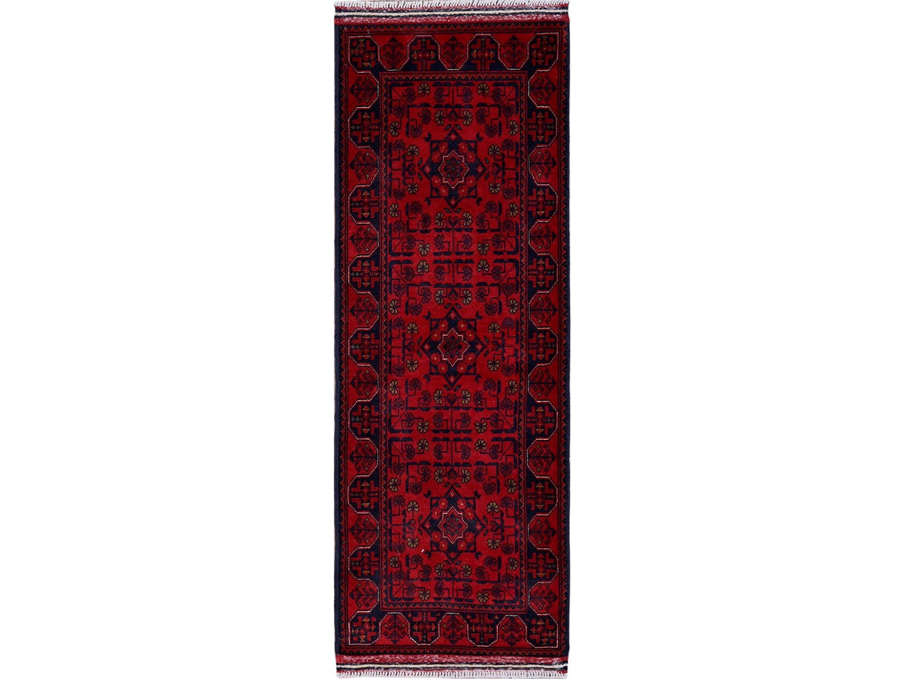 Tribal & Geometric hand-knotted wool runner in Red, 1'9" x 4'9" — SKU O0740