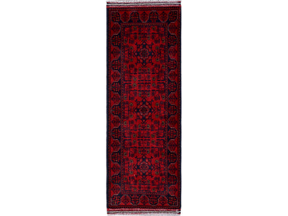 Tribal & Geometric hand-knotted wool runner in Red, 1'9" x 4'9" — SKU O0740