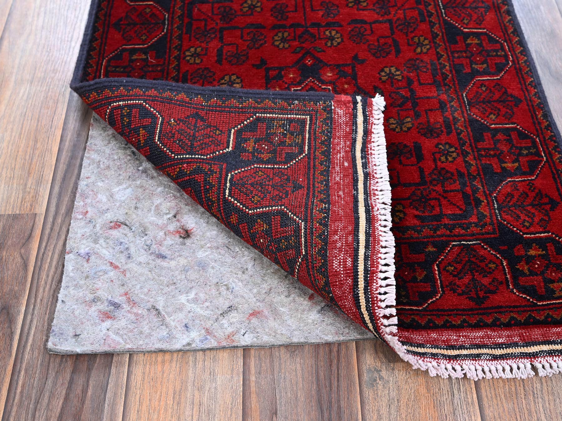 Tribal & Geometric hand-knotted wool runner in Red, 1'9" x 4'9" — SKU O0740 (view 3)