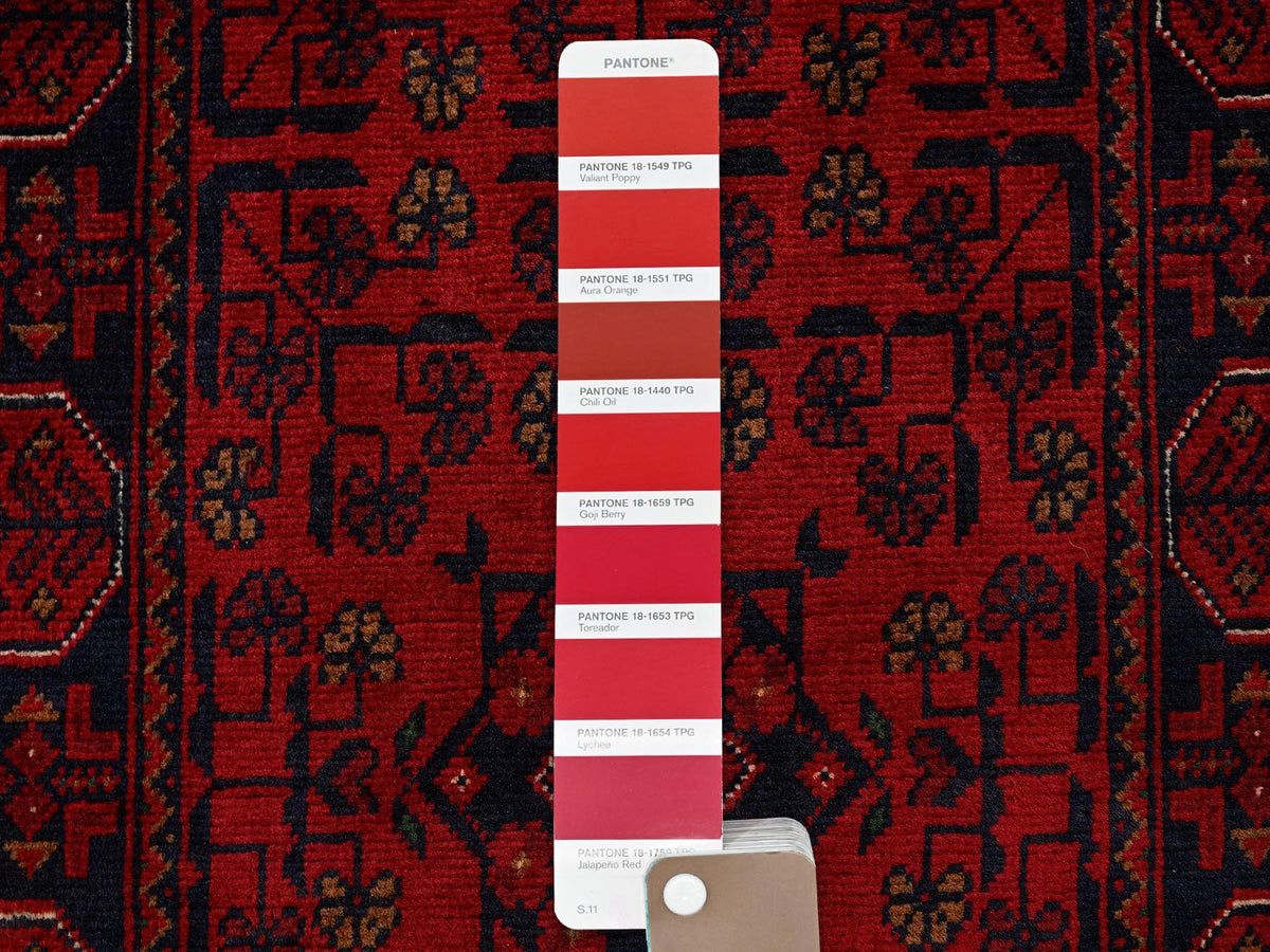 Tribal & Geometric hand-knotted wool runner in Red, 1'9" x 4'9" — SKU O0740 (view 4)