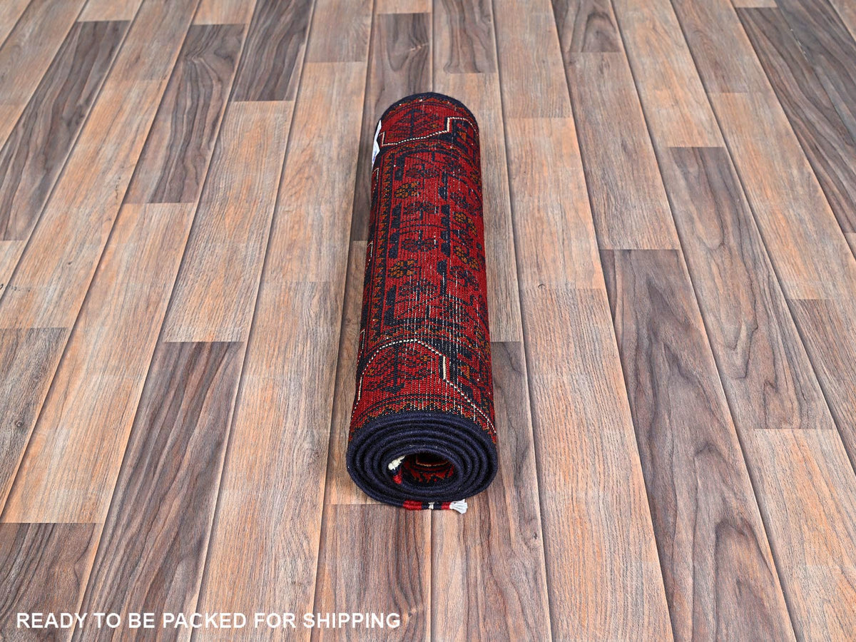 Tribal & Geometric hand-knotted wool runner in Red, 1'9" x 4'9" — SKU O0740 (view 5)
