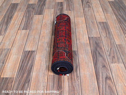 Tribal & Geometric hand-knotted wool runner in Red, 1'9" x 4'9" — SKU O0740 (view 5)