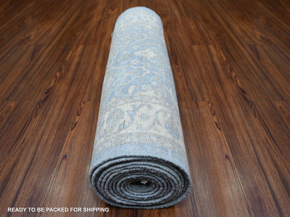 Blue 2'8" x 15'2" Oushak And Peshawar Hand knotted Wool Rug - Sku: O074133