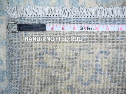 Blue 2'8" x 15'2" Oushak And Peshawar Hand knotted Wool Rug - Sku: O074133