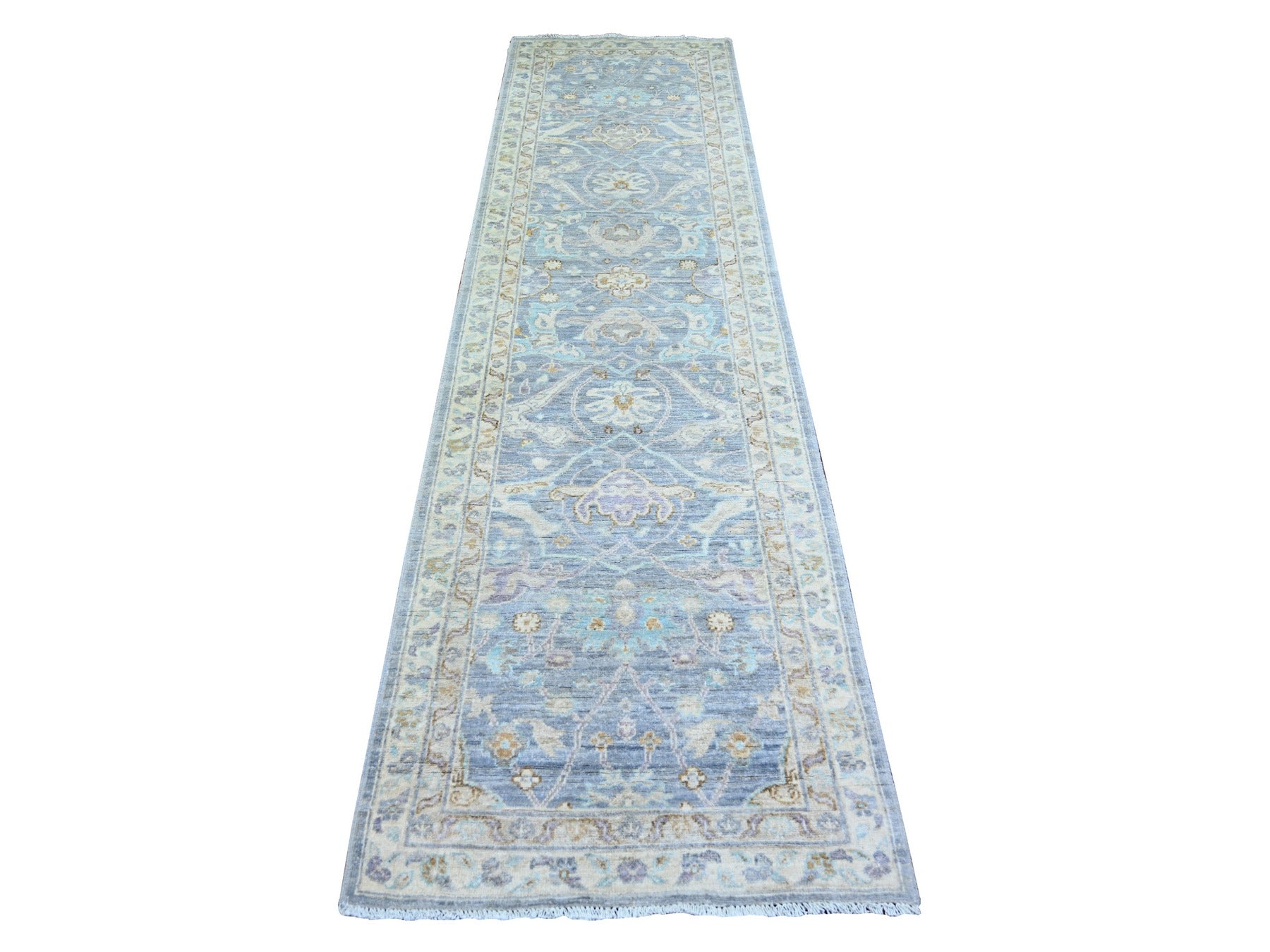 Blue 2'7" x 9'6" Oushak / Peshawar Hand knotted Wool Rug - Sku: O074135
